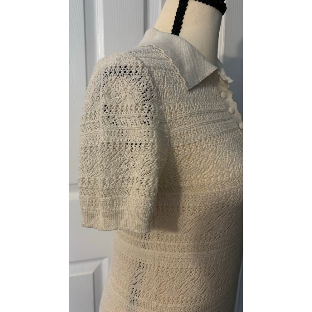 Mango Knit Lace Linen Short Sleeve Shirt Womens Medium Resort, Vacation, Summer - Picture 7 of 7
